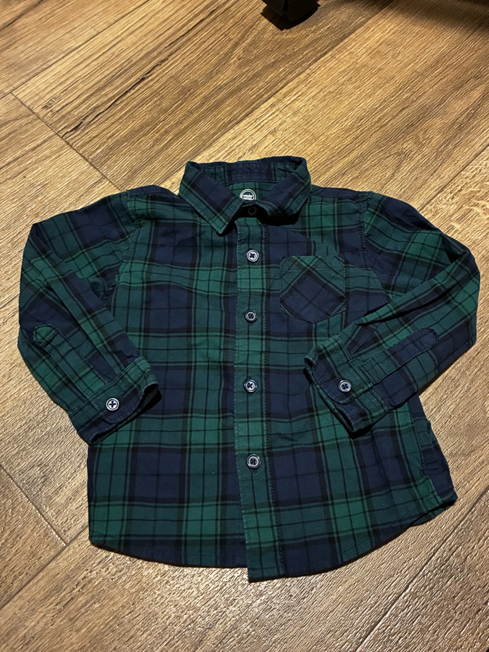 wonder nation Green & Black Plaid Button-Down Shirt